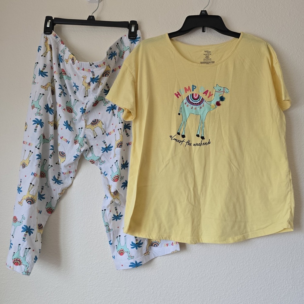 Secret Treasures Hump Day Novelty Camel Palm Trees Capri Pajama Set Women Sz XL